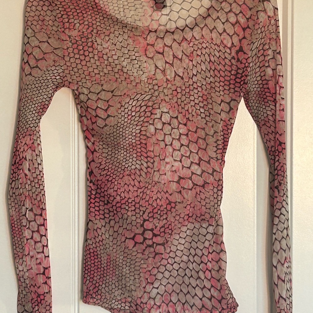 INC International Concept Pink Snake Print, Sheer, Ruched Bodice long-sleeve Top